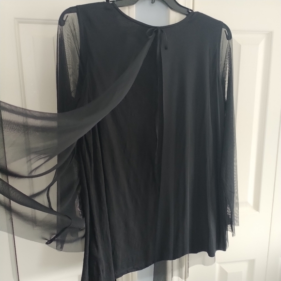 LOGO Lavish Embroidered Black Mesh Slub Knit Top XL - Picture 7 of 12